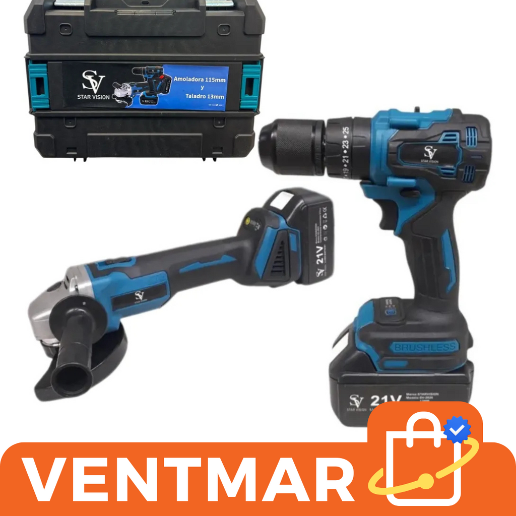2 en 1 Atornillador Percutor 21V + Amoladora