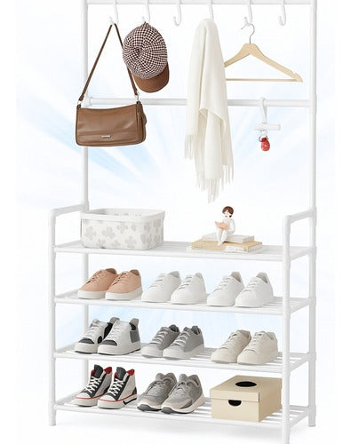 Rack Perchero Zapatero 4 Niveles Negro