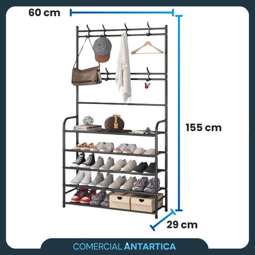 Rack Perchero Zapatero 4 Niveles Negro