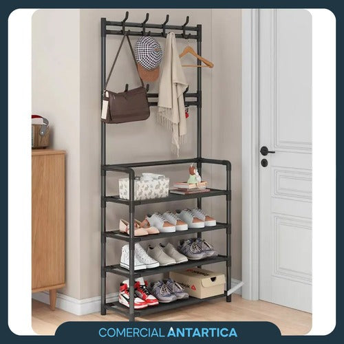 Rack Perchero Zapatero 4 Niveles Negro