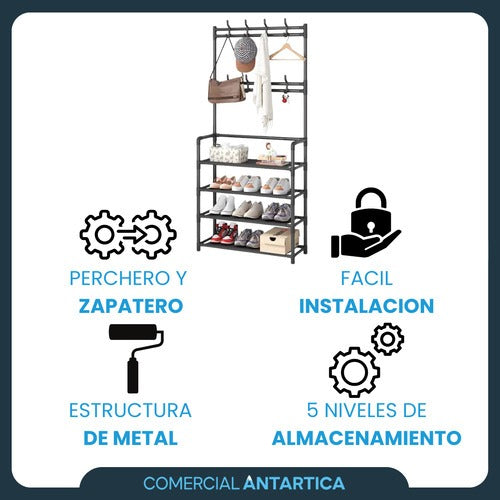 Rack Perchero Zapatero 4 Niveles Negro