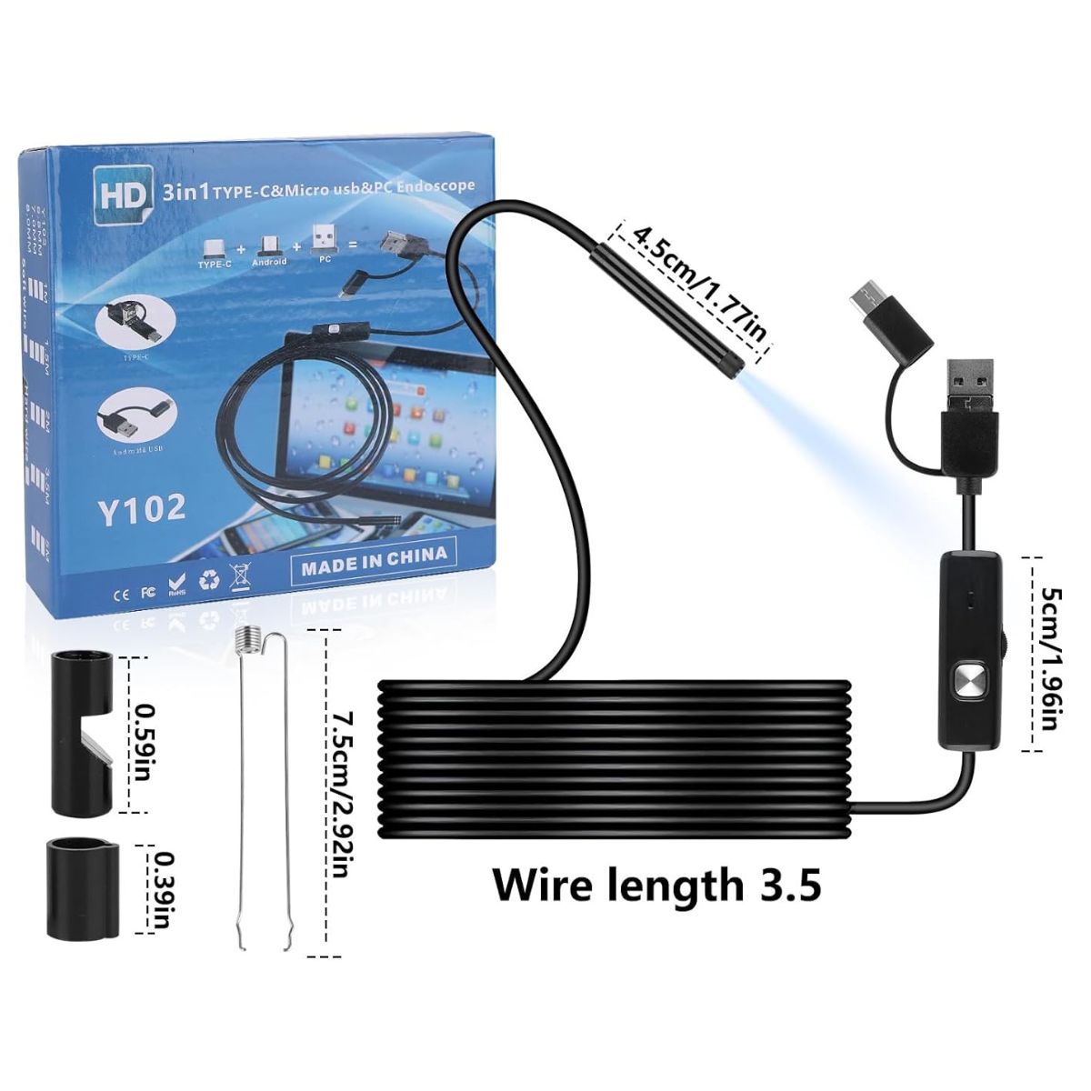 Cámara Endoscopio USB Triple Interfaz 5M
