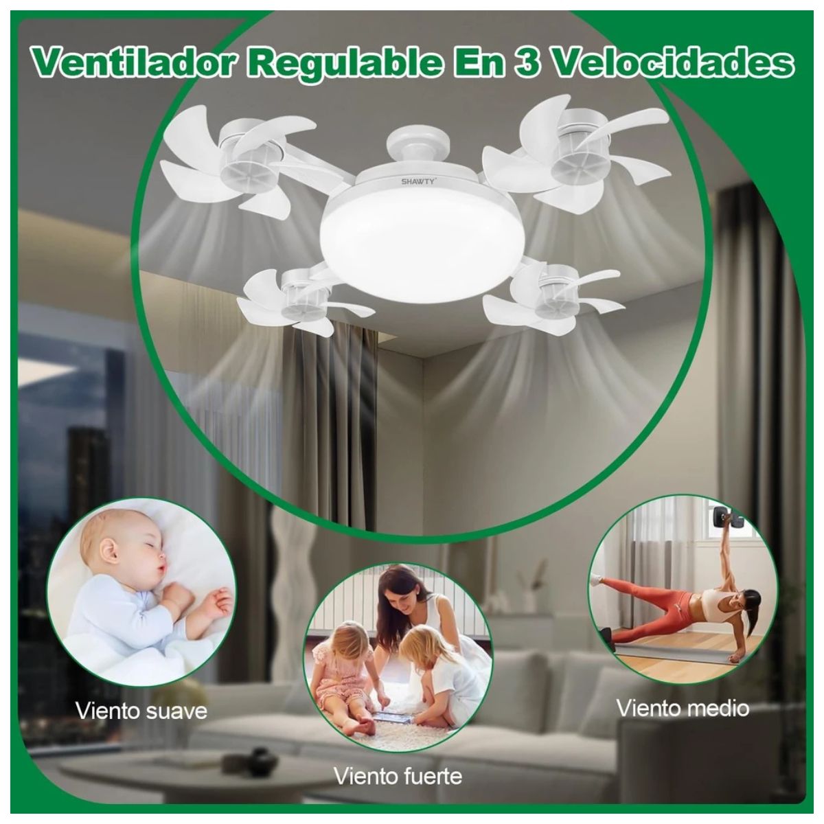 x4 Mini Ventilador + Foco de Techo 60W